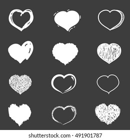 Set of cute hand drawn hearts. Doodle style sketching. Vector illustration.