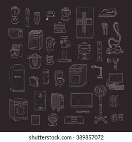 Set of cute hand drawn house appliances. Vector appliances collection