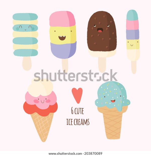 かわいい手描きのアイスクリーム アイスクリームのキャラクター 楽しい子供の幸せな落書き のベクター画像素材 ロイヤリティフリー