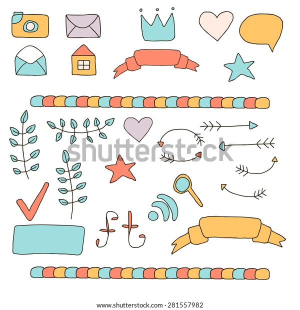 Set Cute Hand Drawn Icons Blog Stock Vector (Royalty Free) 281557982 ...