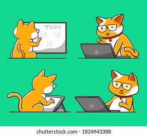 conjunto de adorables ilustraciones dibujadas a mano gato productivo