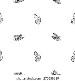 Set of cute hand drawn lemon and leaf. Vector illustration. Set of isolated home breakfast decorative elements. Chess grid order black pattern on white background