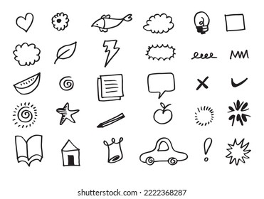 Set of cute hand drawn line scribble expression signs.emoticon effects design elements, cartoon character emotion symbols.vector illustration.