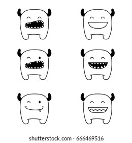 Set of cute hand drawn monsters. Emotions