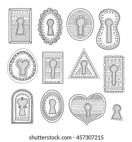 Set of cute hand drawn ornamental  keyholes 