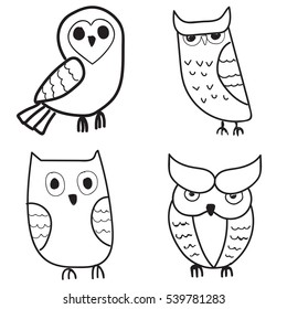 Set of cute hand drawn owls.