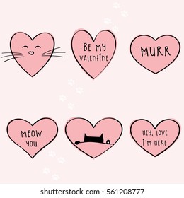 Set of cute hand drawn pink hearts.