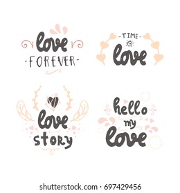 Set of cute hand drawn positive vector lettering about love. The beauty brush modern calligraphy for prints, posters, phone case, scrapbook, valentines day, wedding typography. Vintage style.