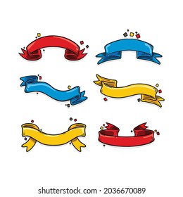 set of cute hand drawn ribbon in flat design, colorful ribbon collection with outlined style template vector