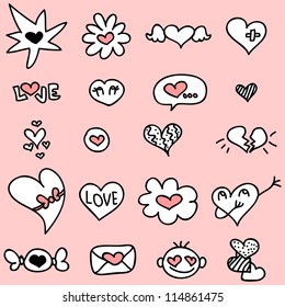 Set of cute hand drawn romantic icons