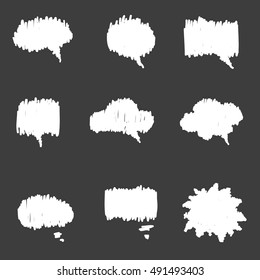 Set of cute hand drawn speech bubbles. Doodle style.  Talk clouds sketching. Balloon shape. Vector illustration.