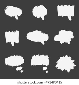 Set of cute hand drawn speech bubbles. Doodle style.  Talk clouds sketching. Balloon shape. Vector illustration.