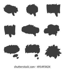 Set of cute hand drawn speech bubbles. Doodle style.  Talk clouds sketching. Balloon shape. Vector illustration.