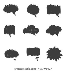 Set of cute hand drawn speech bubbles. Doodle style.  Talk clouds sketching. Balloon shape. Vector illustration.