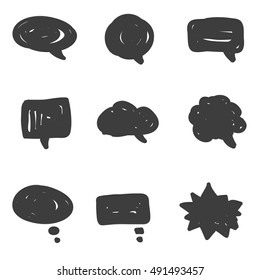 Set of cute hand drawn speech bubbles. Doodle style.  Talk clouds sketching. Balloon shape. Vector illustration.