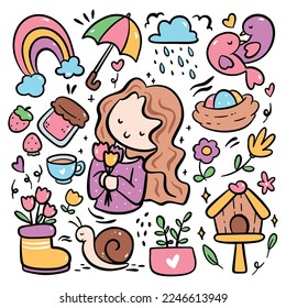 Set of Cute Hand Drawn Spring Doodle