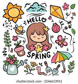 Set of Cute Hand Drawn Spring Doodle