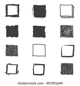 Set of cute hand drawn squares. Doodle style sketching. Vector illustration.