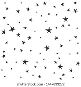 Set of cute hand drawn star. Abstract vector background with black starry.