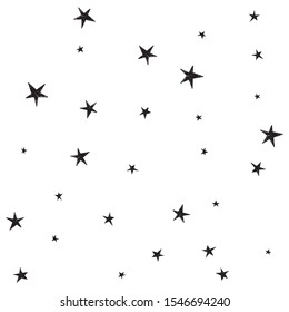 Set of cute hand drawn star. Abstract vector background with black starry.