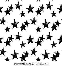 Set Of Cute Hand Drawn Star. Vector Illustration. Set Of Isolated Home Breakfast Decorative Elements. Chess Grid Order Black Pattern On White Background