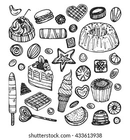 Set of cute hand drawn sweets and candies