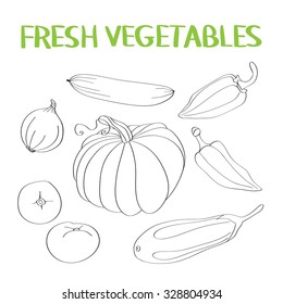 Set of cute hand drawn vegetable doodles, vector illustration