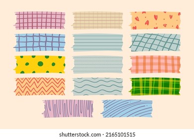 Set of cute hand drawn washi tape with abstract pattern