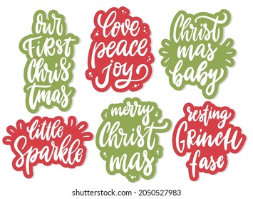 set of cute hand lettering Christmas quotes for nursery room decor. Good for greeting cards, posters, prints, stickers, kids apparel, etc. EPS 10