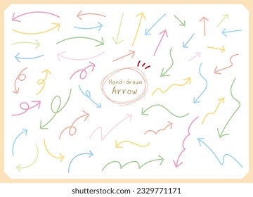 Set of cute hand-drawn arrows in various directions in pastel colors