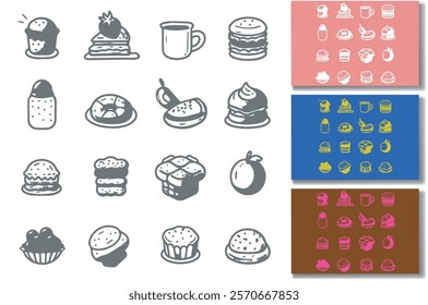 Set of cute hand-drawn dessert icons.