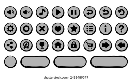 Un conjunto de iconos de interfaz de juego dibujado a mano lindo