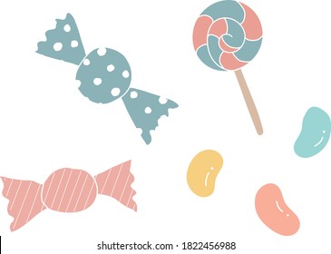 A set of cute hand-drawn illustrations of candy