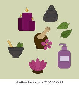 A set of cute hand-drawn relaxation and spa items