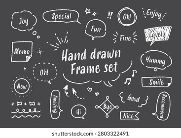 Set of cute hand-drawn speech bubble illustrations – blackboard and chalk style