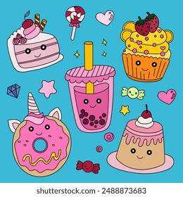 A set of cute hand-drawn sweets
