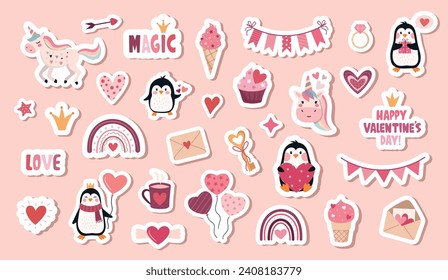 A set of cute hand-drawn Valentine's Day stickers