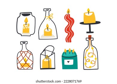 a set of cute hand-painted candles. vector illustration in flat style