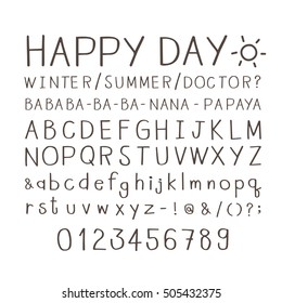 set of cute handwritten font isolated
