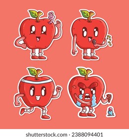 Set of Cute happy Apple fruit mascot character vector cartoon illustration. Apple Fruit Vector cartoon illustration