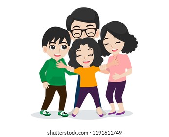 Set of cute happy Family,dad mom son daughter standing together cartoon character flat design vector on white background.