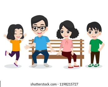 Set of cute happy Family,dad mom son daughter family relax and have fun together cartoon character flat design vector on white background.