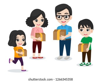 Set of cute happy Family,dad mom son daughter family relax and have fun together cartoon character flat design vector on white background.