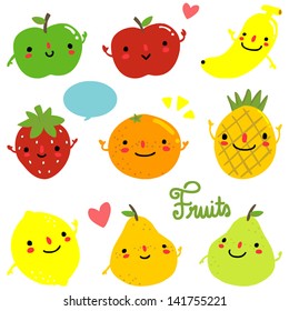 A Set of Cute Happy Fruits vector illustration