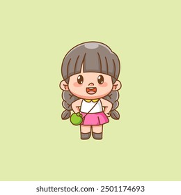 set Cute happy little girl kawaii chibi hangout character mascot illustration