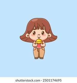 Conjunto lindo niña feliz bebida boba kawaii chibi personaje mascota ilustración contorno estilo