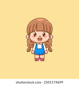 Conjunto lindo niña feliz chibi kawaii personaje mascota ilustración esquema estilo diseño