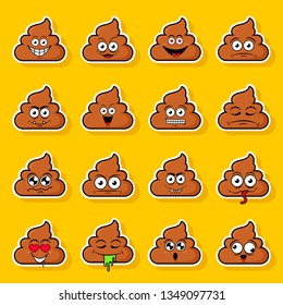 Set of cute happy smiley sticker poo emotions,vector illustration