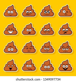 Set of cute happy smiley sticker poo emotions,vector illustration