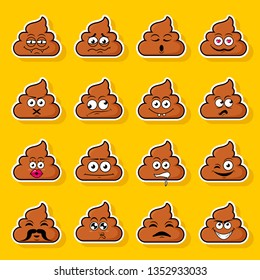 Set of cute happy sticker poo emotions,vector illustration